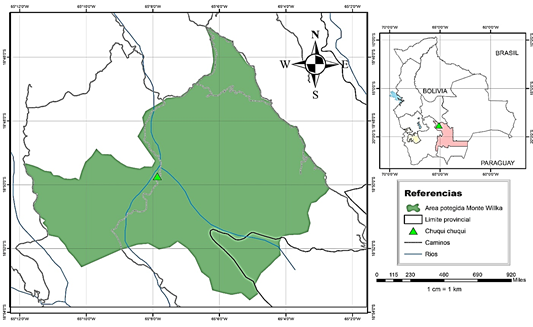 mapa de Área Protegida Municipal Monte Willca