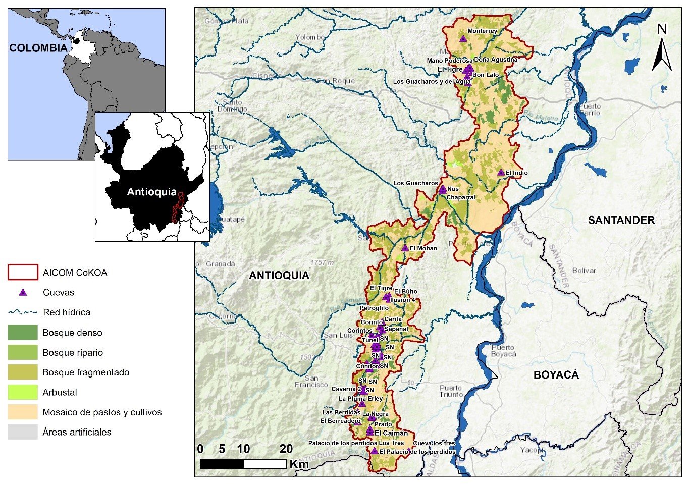 Mapa del Corredor kárstico del oriente antioqueño
