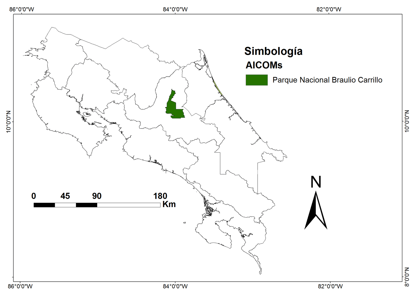 Mapa del Parque Nacional Braulio Carrillo